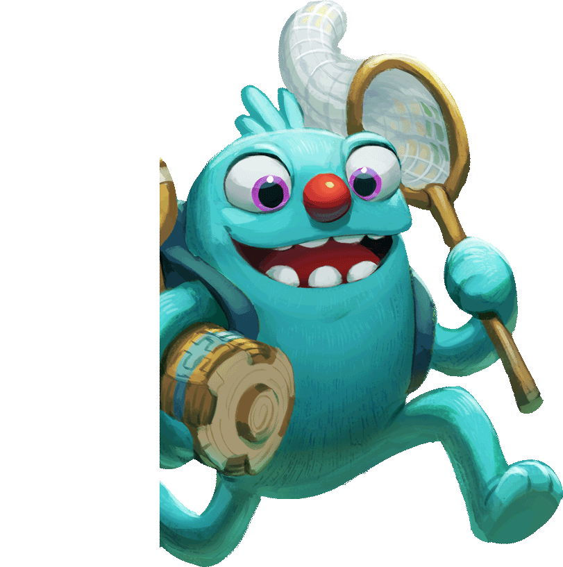 The hungry grumpus, Filbo, carrying a net and a trap.